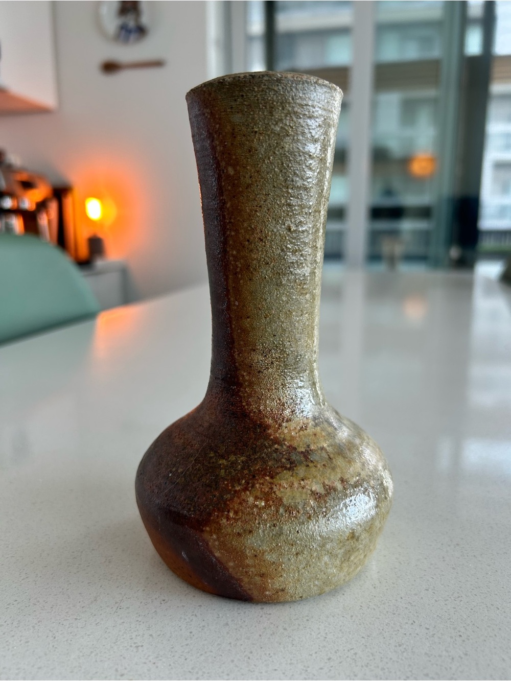 Handcrafted Ceramic Bud Vase in Olive Brown Finish - Unbranded